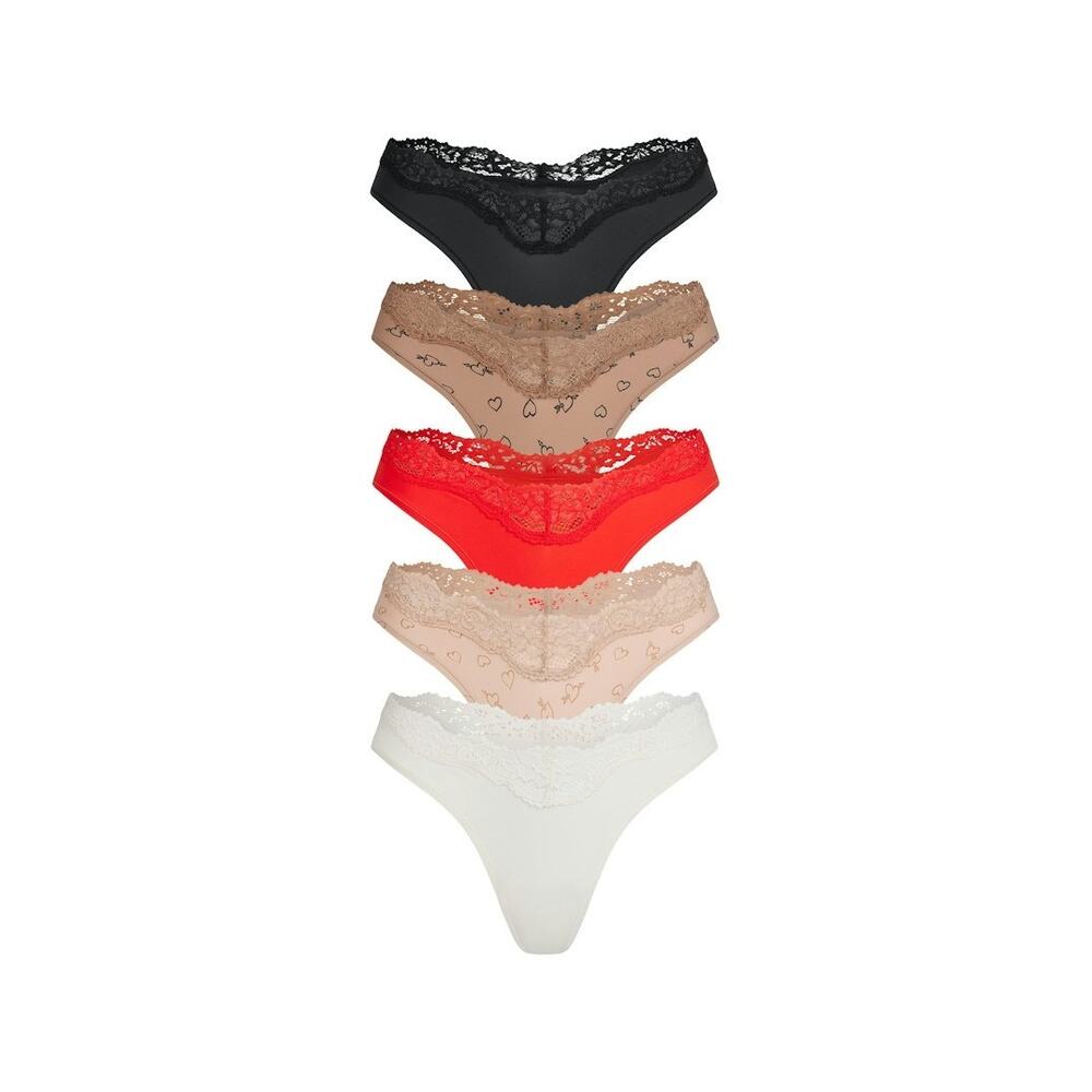 NEW SKIMS Fits Everybody Lace Dipped Thong 5 Pack 2X Soft Stretch Multi‎ Panties